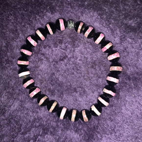 🧿2/$15🧿 ✋🏼Made 8mm Faceted Striped Agate Stone Bracelet w Tie Cover - Picture 12 of 13